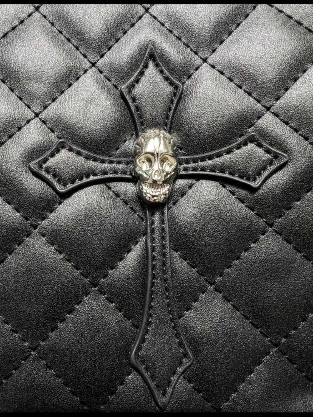Dolls Kill Black Quilted Coffin Crossbody Bag with Studs